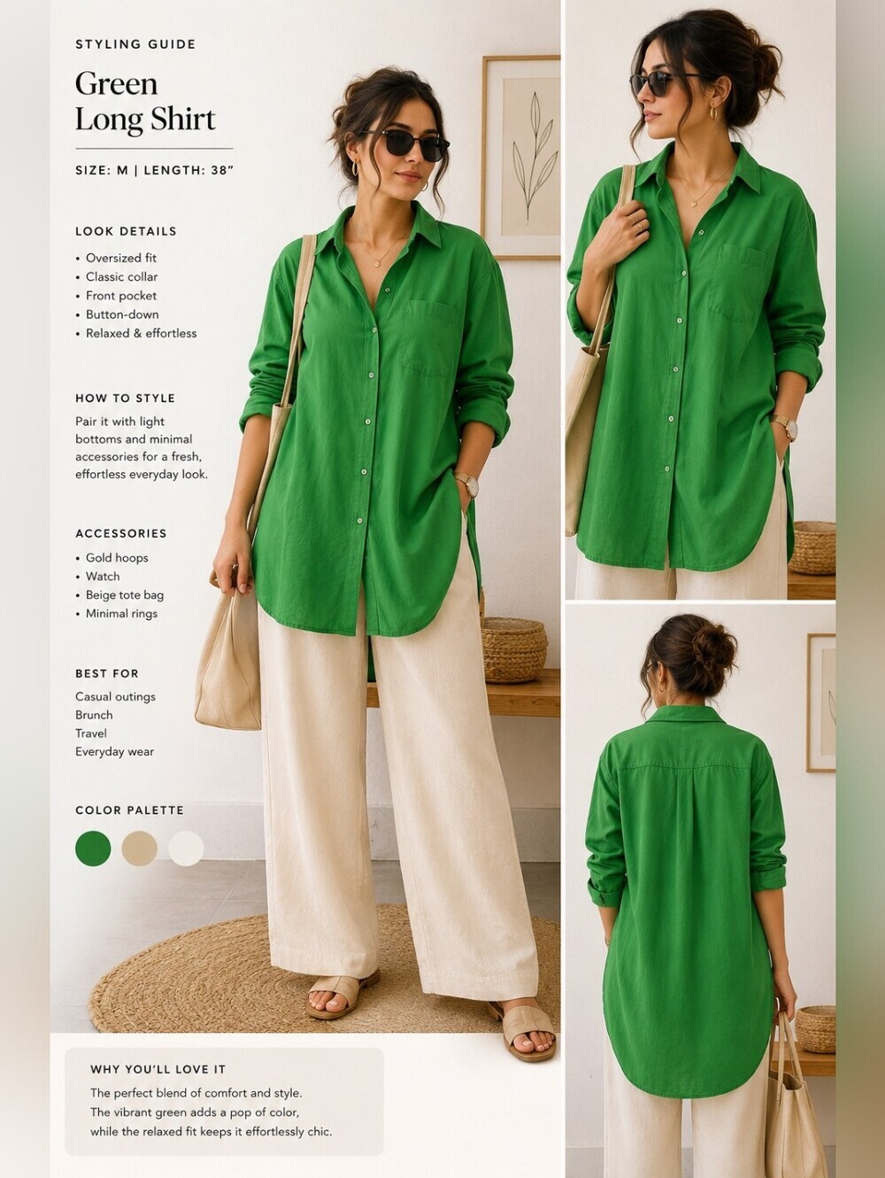 Hudson North Green Long Sleeve Women's Oversized Button-Down Shirt Size M